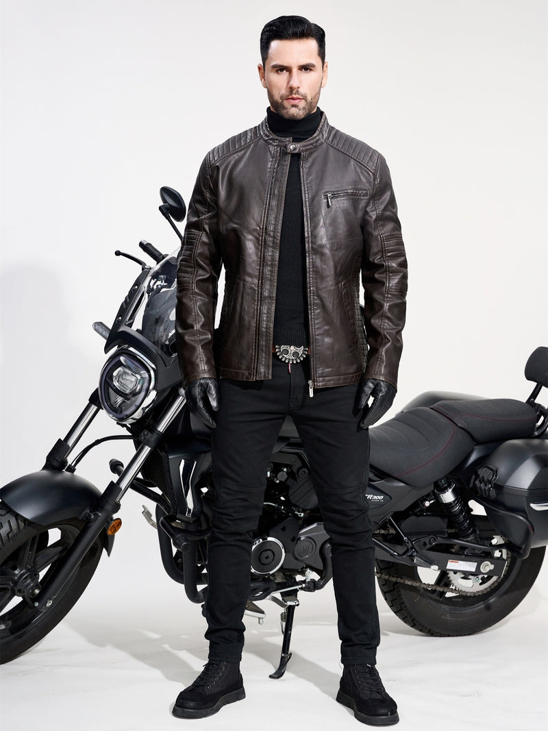 Premium Genuine Leather Moto Jacket with Fleece Lining - Durable and Stylish Casual Design