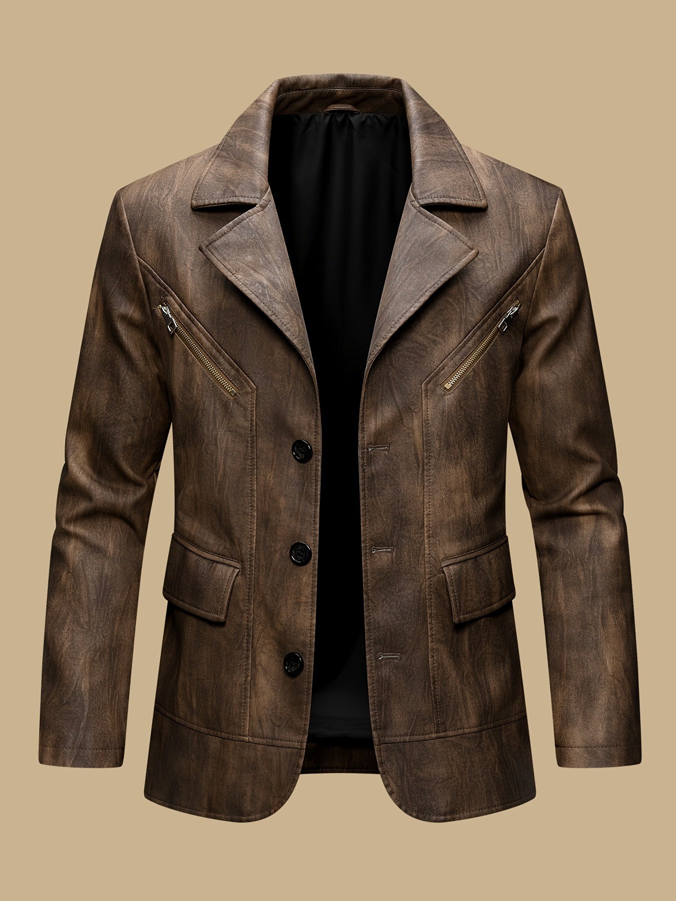 Men's casual suits, notched collar, 3 buttons, retro motorcycle-style genuine leather suits, genuine leather jackets, business casual, distressed large lapel suit jackets, men's party attire, autumn and winter all-match jackets