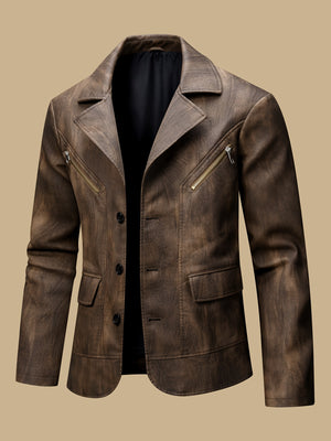 Men's casual suits, notched collar, 3 buttons, retro motorcycle-style genuine leather suits, genuine leather jackets, business casual, distressed large lapel suit jackets, men's party attire, autumn and winter all-match jackets