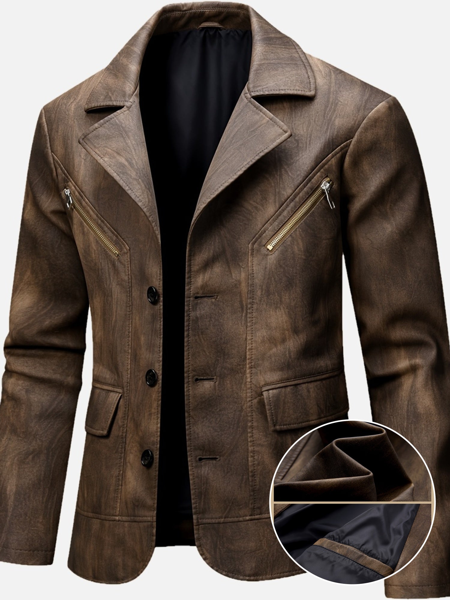 Men's casual suits, notched collar, 3 buttons, retro motorcycle-style genuine leather suits, genuine leather jackets, business casual, distressed large lapel suit jackets, men's party attire, autumn and winter all-match jackets